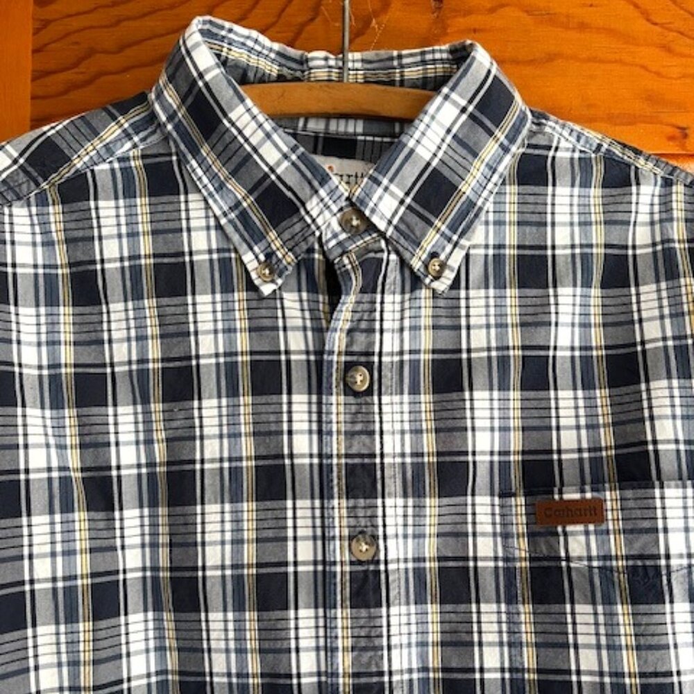 Carhartt Blue Plaid Short Sleeve Button Up Shirt Men's Large/Tall